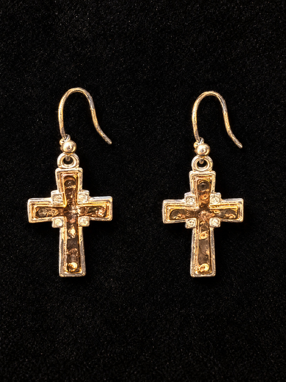⚜️ Cross Dangle Earrings | Mixed Metal Rhinestone | Gold & Silver-Tone 💗